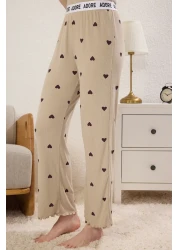  Collection Mint Heart Slogan Rubber Detailed Ribbed Knitted Pajamas Set Thmss24Pt00404