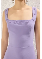  Collection فستان سهرة متوسط ​​الطول، أرجواني على شكل حرف A وبدلة TPRSS25EL00173 صديقة للعمل