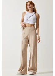 Happiness İstanbul بنطال رياضي نسائي كريمي قابل للتمدد BF00090