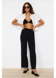  Collection بنطال قماش أسود مطوي بأرجل واسعة - TWOSS21PL0155