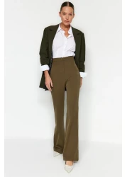  Collection Khaki Spanish Leg Flare Woven Fabric Trousers Tofaw19Bb0581