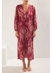  Collection Ethnic Print Maxi Woven 100% Cotton Balloon Sleeve Beach Dress Tbess25El00019
