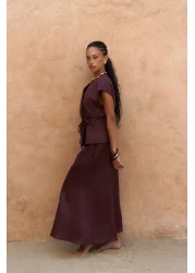 BOHEMAİ Fiametta Shabby Burgundy Linen Vest Skirt Suit