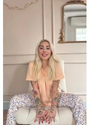 Pijamaevi Peach Good Times Patterned Short-Sleeve Knitted Women's Pajamas Set