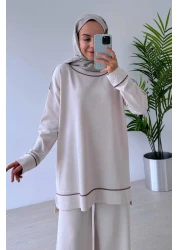 Ka Hijab Beige Hijab Set of 2 - Piping Detail, Mercerized