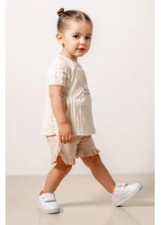 bombe طقم شورت قطني أرجواني للأطفال الرضع مريح مكون من قطعتين، طقم علوي وسفلي عصري