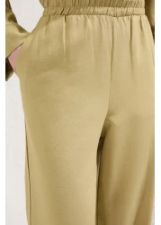  Modest Khaki Linen Blended Mother of Pearl Button Woven Bottom-Top Set Tctss25Us00028