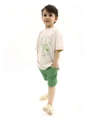 BALKABAĞI Elephant Stone Color T-shirt Green Muslin Shorts Set TYE0031