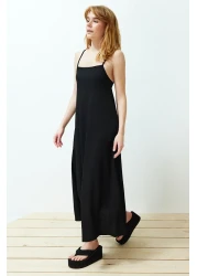  Collection Black A-Line Texture Maxi Dress - Adjustable Strap, Wrap Detail TWOSS24EL00060
