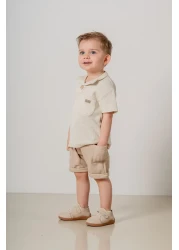 bombe Baby Kids Beige Cotton Shorts 2-Piece Comfortable Set Trend Fashion Bottom Top Set