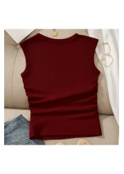 peri tower New Product Square Neck Waist Shirred Burgundy Camisole Undershirt
