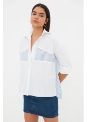  Collection Oversize Ecru Striped Shirt - Wide Cut Woven TWOSS22GO00098