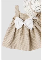 Chicsy Baby فستان بناتي مرن منقوش بفيونكة وقبعة