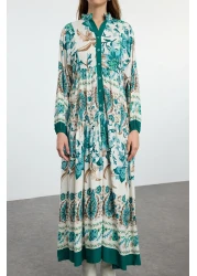  Modest Green Floral Patterned Viscose Dress - TCTSS24EB00221