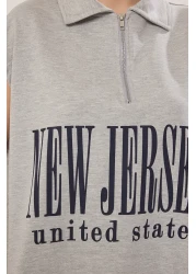  Collection تي شيرت رمادي ميلانج كبير الحجم - طباعة شعار، مقاس TWOSS25TS00116