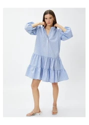 Koton فستان قميص قصير بياقة رائعة وأكمام منفوخة بطبقات