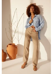  Collection Mink 100% Linen High Waist Wide Leg Trousers TWOSS24JE00246