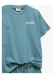 Koton Cotton Crew Neck Short Sleeve Embroidered Top with Lace-Up Waist Shorts Set of Two