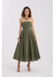 NOK İSTANBUL فستان بلومنج جريس بدون حمالات ماكسي كاكي