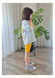 My Baby's World Flower Pattern Puffy Print Blue Tshirt Sun Yellow Biker Leggings Girl's Summer Suit Mtyk0057