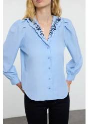  Collection Blue Collar Embroidery Detail Woven Blouse Twoaw22Bz0100