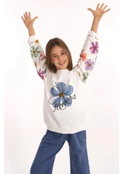 zepkids Floral Printed Ecru Indigo Color Girl's Tracksuit Set