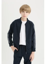 Defacto طقم مكون من قطعتين للأولاد - سترة بومبر بسحاب وياقة جامعية وسروال رياضي مطاطي D9854a825sp