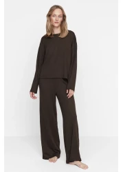  Collection Brown Corded Knitted Pajama Set Thmaw21Pt0684