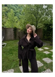 MY LİKA بدلة جينز بحزام الخصر وسترة وسروال كبير الحجم