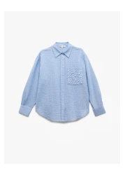 Koton Long Sleeve Textured Pearl Embroidery Detailed Oversize Shirt with Pockets