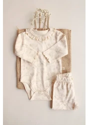 OhlalaKoala طقم لباس ضيق مكشكش بنمط فرع كريمي