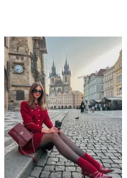 Alegre Gold Buttoned Knitwear Claret Red Pleated Cardigan Skirt Suit Is Suitable for Size Xs-S.