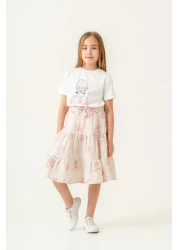 Magu Girls' Cotton Floral Patterned T-Shirt and Skirt Set