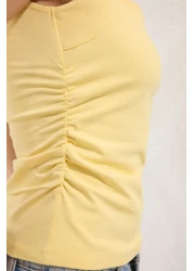  Collection Light Yellow Straight Square Collar Strap Fitted Blouse Twoss24Bz00400