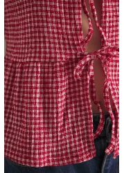  Collection Red Gingham Pattern Binding, Just Like Sleeveless Stretchy Knitted Blouse