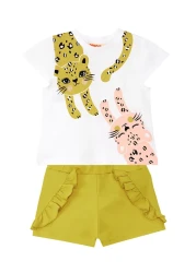 Denokids Muzip Cats Frilly Girl's Summer T-Shirt Shorts Set