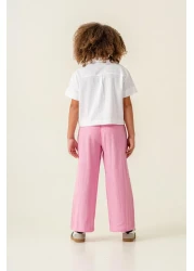 Magu Girls Linen White Embroidery Detailed Shirt and Pink Pants Set - Stylish and Comfortable