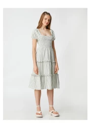 Koton فستان ميدي برقبة مربعة وأكمام منفوشة مكشكشة