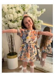 GÖKJOY BUTİK طقم تنورة بناتي من الكتان الأحلام بألوان الصيف مع تاج مكون من 3 قطع