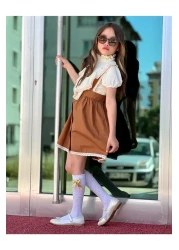 kokoşum baby Girl's Summer Suspender Skirt And Short Sleeve Blouse Set Socks