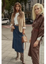  Modest Brown Belted Sleeves Adjustable Detail Button Cotton Woven Shirt Dress Tctss23Eb00365