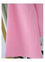 Modamorfo Crinkle Suit with Tie Front Skirt - Pink