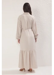  Modest فستان حجاب من الكتان المنسوج بدون بطانة مع حزام حجري TCTSS25EB00111