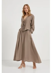 Arma Life Women's Lace-Up Premium Long Sleeve Mink Crop Blouse