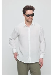 GIENTO قميص كتان مقطوع كبير الحجم للرجال