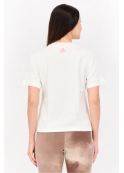adidas قميص تدريب رياضي نسائي بأكمام قصيرة، كريمي