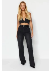  Collection Black High Waist Wide Leg Wide Leg Jeans Twoaw24Je00074