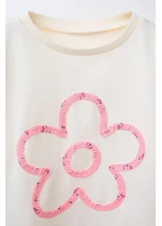 Magu Girl's cotton ecru patterned t-shirt and ribbed leggings set - summer two piece