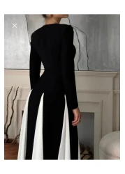 GZMBUTİK Women's Black and White Princess Cut Skirt Fluffy Long Dress