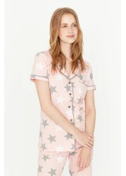  Collection Powder Star Shirt-Pants Knitted Pajamas Set Thmss21Pt0786